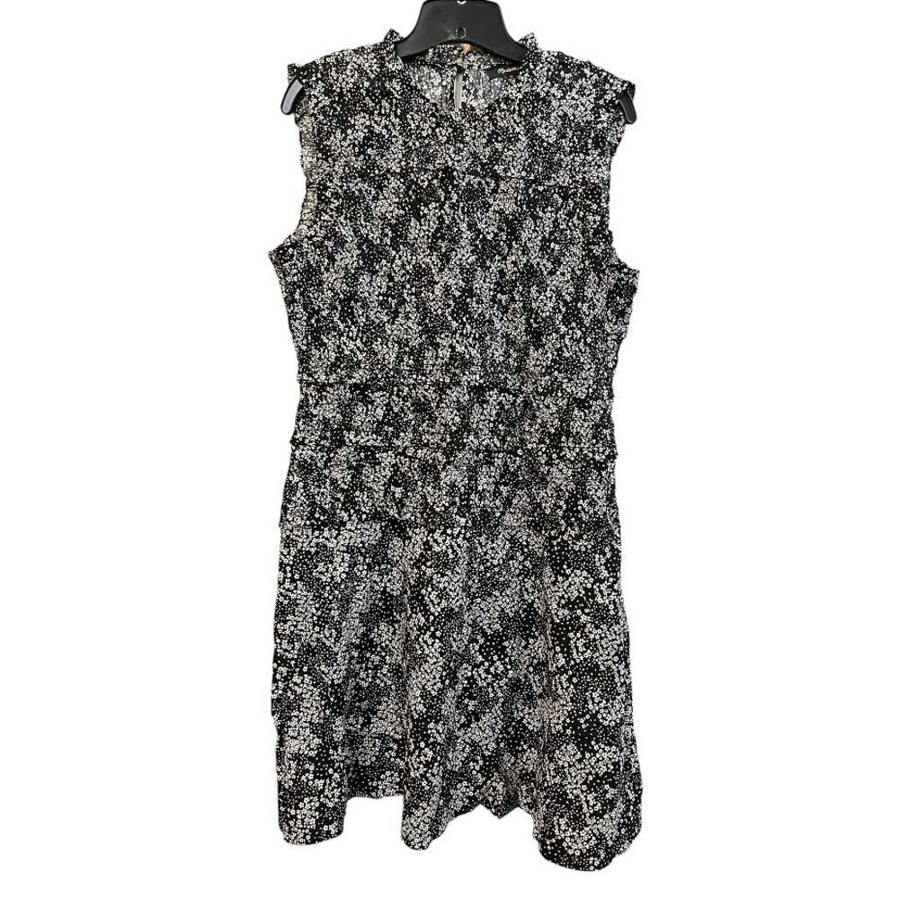 Madewell Smocked Crewneck Mini Dress in‎ Floral Black White Size 14 NWT NU575 - Picture 2 of 10